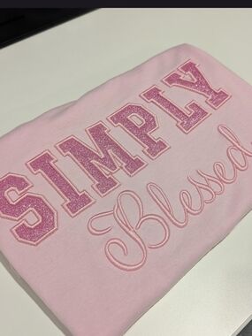 3D Embroidered Simply Blessed Pink T-shirt With Glitter